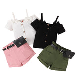 Baby Girls Knit Ribbed Suspender + Casual Shorts Pants Sets  Cotton Daily Wear 2023 Summer Baby Clothes Toddler Girl Clothes