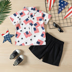 2pcs Boys&#39; Independence Day Button Tops+Short Pants  Short Sleeve T Shirt Shorts Prints Outfits Clothing Suits for Toddler Kids