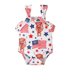 Baby Girls Independence Day Children&#39;s Clothing Cow Head Printed One Piece 2023 Summer Baby Clothes Toddler Girl Clothes NewBorn