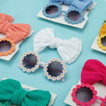 Kids Sunglasses And Elastic Hair Ties Daisy Flower Eyewear Bow Headwear Children Beach Sun Glasses Baby Headband 2Pcs/Set