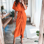 Amazon Women Summer Elegant Button Ruched Bandage Shirt Dress Fashion Casual Short Sleeve Solid V Neck Beach Maxi Dress