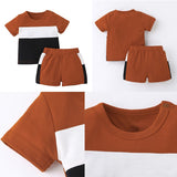 Boys&#39; Short Sleeve Shorts Summer Set Solid Color Spliced Round Neck Baby boys Clothing Two Piece Set Children Clothes Sets New