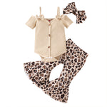 Baby Girl Solid Suspender+Pants Lovely T-Shirt Tops+Bell Bottoms 3 Piece Cute Tops+Floral Flare Pants Kids Clothes