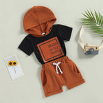 Baby Boy Pullover Hooded Top and Laceup Shorts Two-Piece Set Children Clothes Suit for Boy 2023 Summer Baby Clothes Young Child