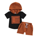 Baby Boy Pullover Hooded Top and Laceup Shorts Two-Piece Set Children Clothes Suit for Boy 2023 Summer Baby Clothes Young Child