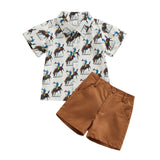 2pcs Lapel Short Sleeve+Shorts Summer Short Sleeve T Shirt Shorts Printed Fashion Casual Outfits for Toddler Baby Boys