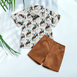 2pcs Lapel Short Sleeve+Shorts Summer Short Sleeve T Shirt Shorts Printed Fashion Casual Outfits for Toddler Baby Boys