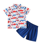 2pcs Boys&#39; Independence Day Button Tops+Short Pants  Short Sleeve T Shirt Shorts Prints Outfits Clothing Suits for Toddler Kids