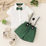 2pcs Shirt Suspender Shorts Bowtie Short Sleeve Shirt+Strap Shorts Buttons Holiday Casual Summer Outfits for Toddler Baby Boy