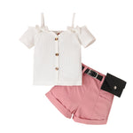 Baby Girls Knit Ribbed Suspender + Casual Shorts Pants Sets  Cotton Daily Wear 2023 Summer Baby Clothes Toddler Girl Clothes