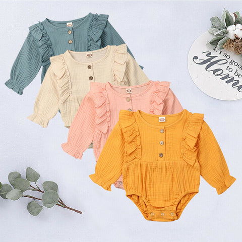 Citgeett Autumn Newborn Toddler Baby Girl Clothes Ruffle Bodysuit Soft Jumpsuit Outfit Solid Linen Sunsuit