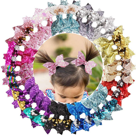 15/30Pcs Glitter Hair Bows Clips 4Inch Bunt Sequins Hairclips Alligator Clips Boutique Hair Accessories For Girls Teens Kids