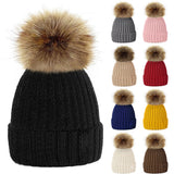 Lovely Child Women Beanies Hats Warm Winter Pompom Fur Knitted Beanie Caps Women Baby Girls Boy Fur Pom Pom Hat Ski Snow Cap