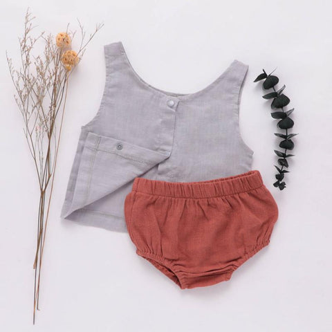 2pcs/set Summer Baby Romper Cotton Linen Ruffles Sleeveless Infant Rompers Newborn Clothes Sleeveless Tops + Shorts Set Dropship