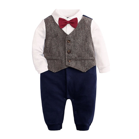 Baby Infant Rompers Patchwork Baby Girl Clothes Overall Baby Clothes Boys Rompers Kids With Bow Necktie Baby Costume