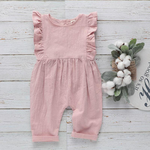 Newbron Baby Romper Ruffles Sleeveless Baby Outfit Cotton Linen Ruffles One-Piece Infant Baby Outfit Newborn Baby Summer Clothes