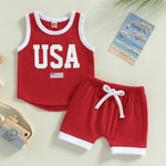 Toddler Boy Tanks Top+Shorts USA Letter Print Kids Baby Boys Clothes Sets Drawstring 4th of July 2pcs Independence Day Outfit