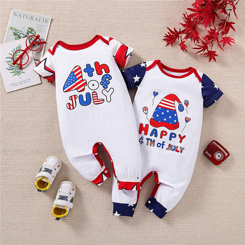 Independence Day Boys&#39; Bodysuit Letter Printed Short Sleeve Baby Summer Clothes Baby Boys Clothing Jumpsuit for Kids NewbornBaby