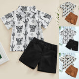 2pcs Lapel Short Sleeve+Shorts Summer Short Sleeve T Shirt Shorts Printed Fashion Casual Outfits for Toddler Baby Boys