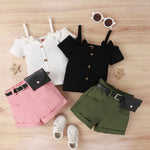 Baby Girls Knit Ribbed Suspender + Casual Shorts Pants Sets  Cotton Daily Wear 2023 Summer Baby Clothes Toddler Girl Clothes