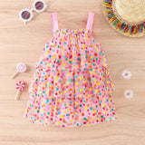 Princess Dress Sleeveless Baby Girl Tulle Sling Cake Dress Summer Sweet Fashion Colorful Rainbow Polka Dot Children Vestidos