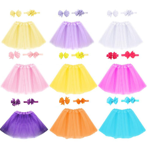 Newborn Baby Girl Tutu Multi-color Skirt Bow Headdress Sets Flower Photography Prop Cute Solid Color Skirts Children&#39;s Clothing