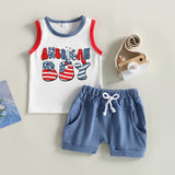 2pcs Vest Loungewear Star Striped Tracksuits Casual Set Independence Day Sleeveless Cotton Round Neck Children Clothes for Boys