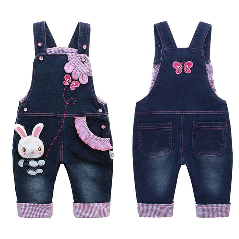 KIDSCOOL SPACE BabyToddler Girls Jean Overalls  Cute 3D Bunny Outfit Denim Pants Clothes Jumpsuit